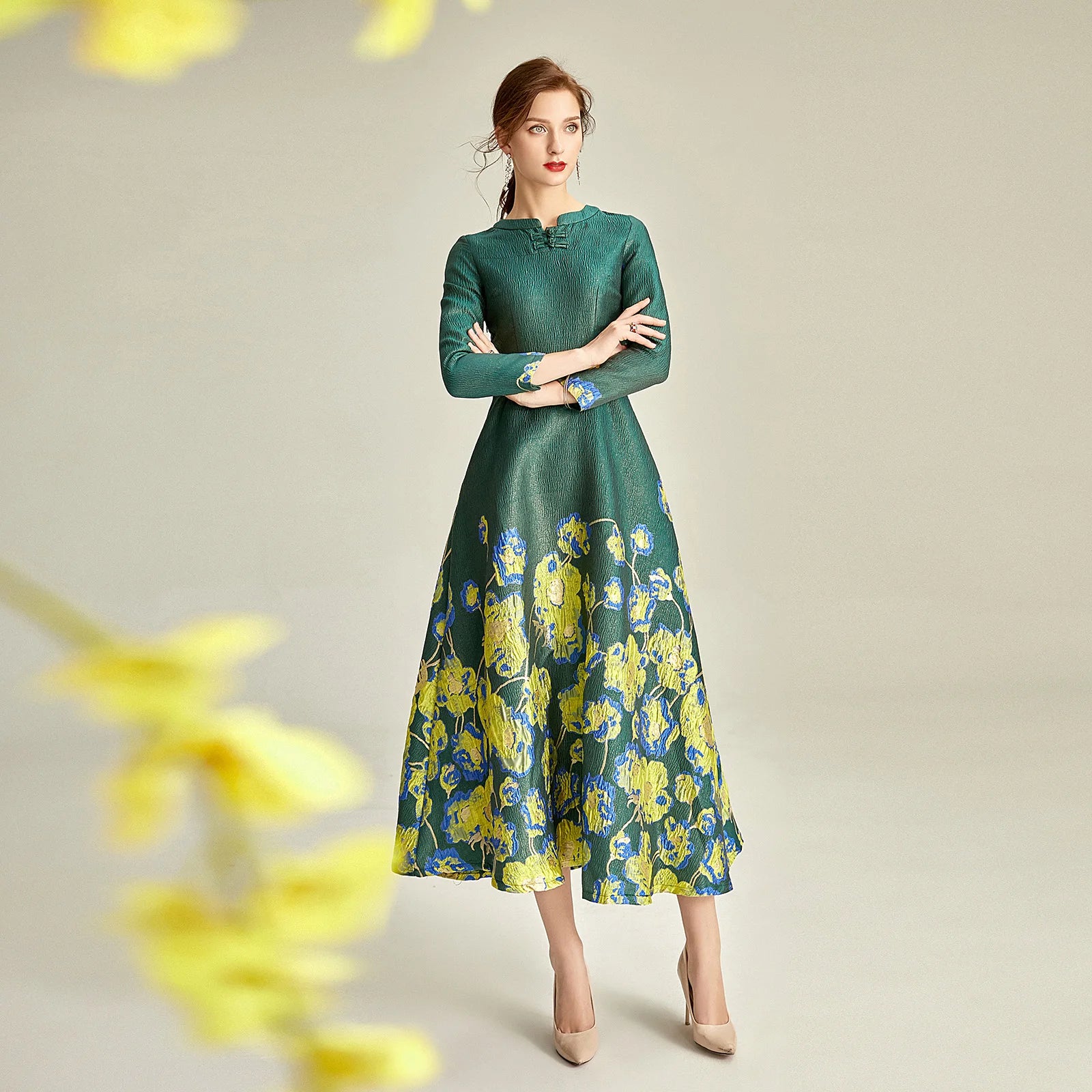 Jacquard Dress Brocade Green Dress