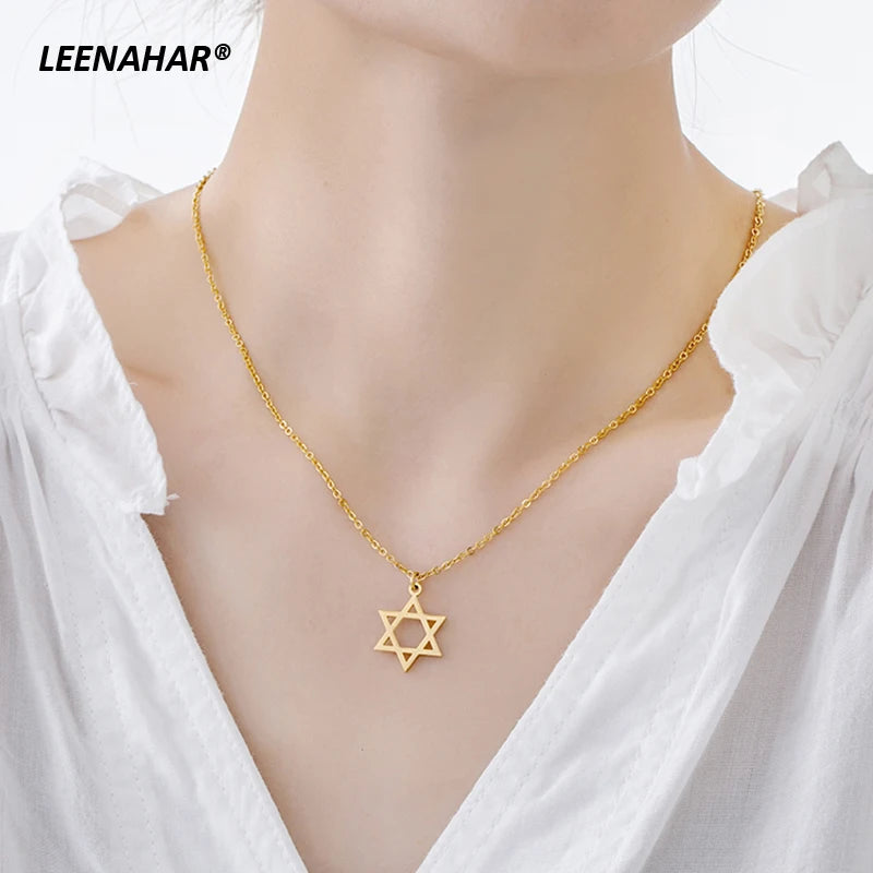 Stainless Steel Jewish Star Of David Cross Maple Necklace