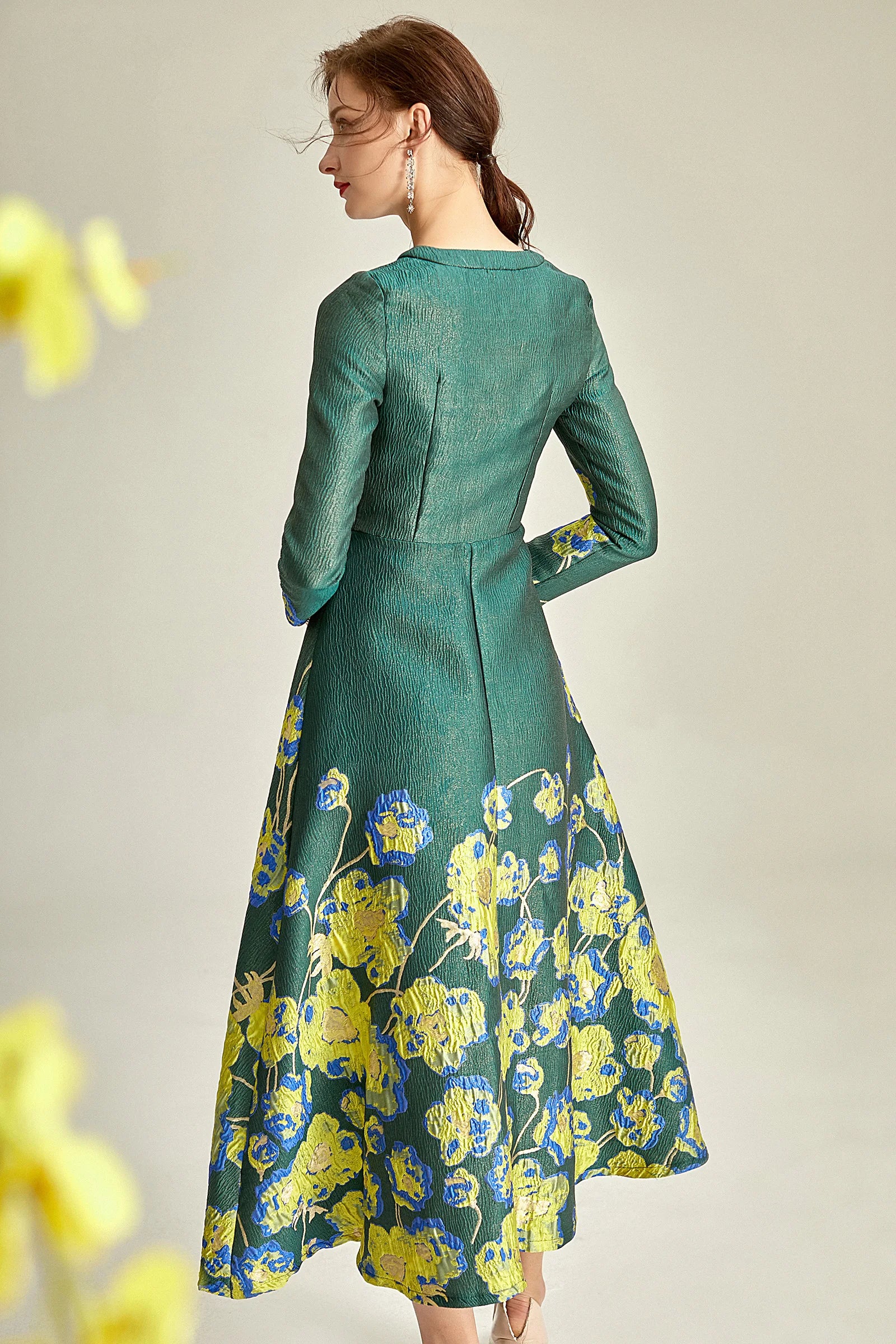 Jacquard Dress Brocade Green Dress