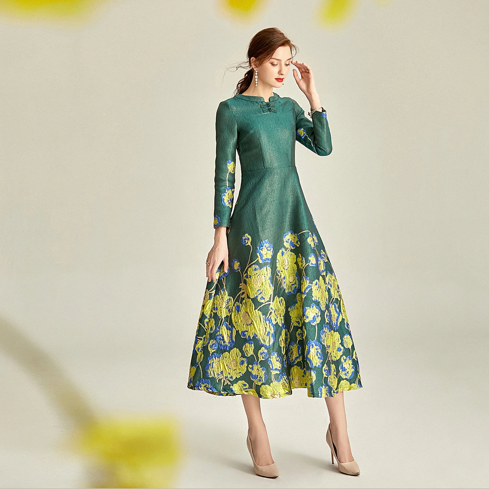 Jacquard Dress Brocade Green Dress