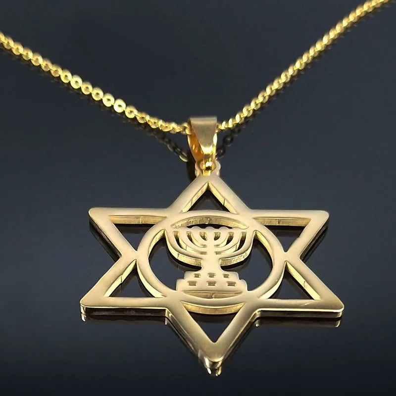 Jewish Menorah Faith Lamp Stainless Steel Necklace
