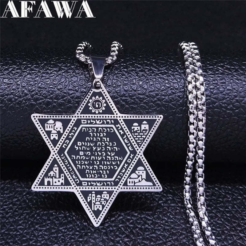 Stainless Steel Star Of David Solomon Pendant Necklace