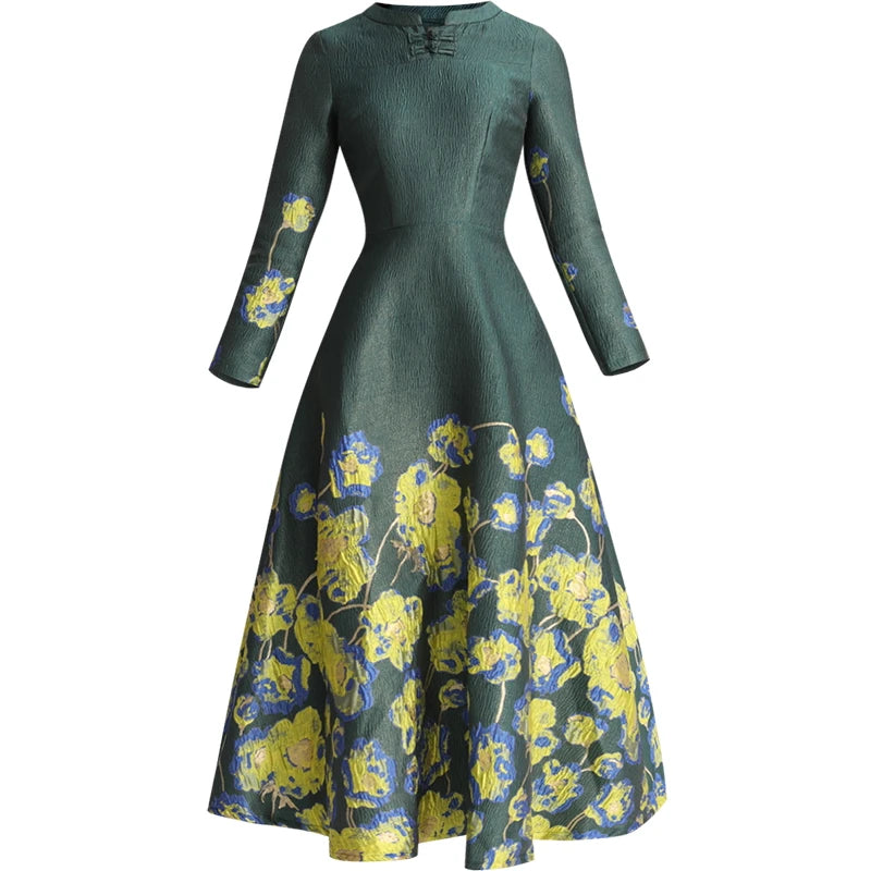 Jacquard Dress Brocade Green Dress