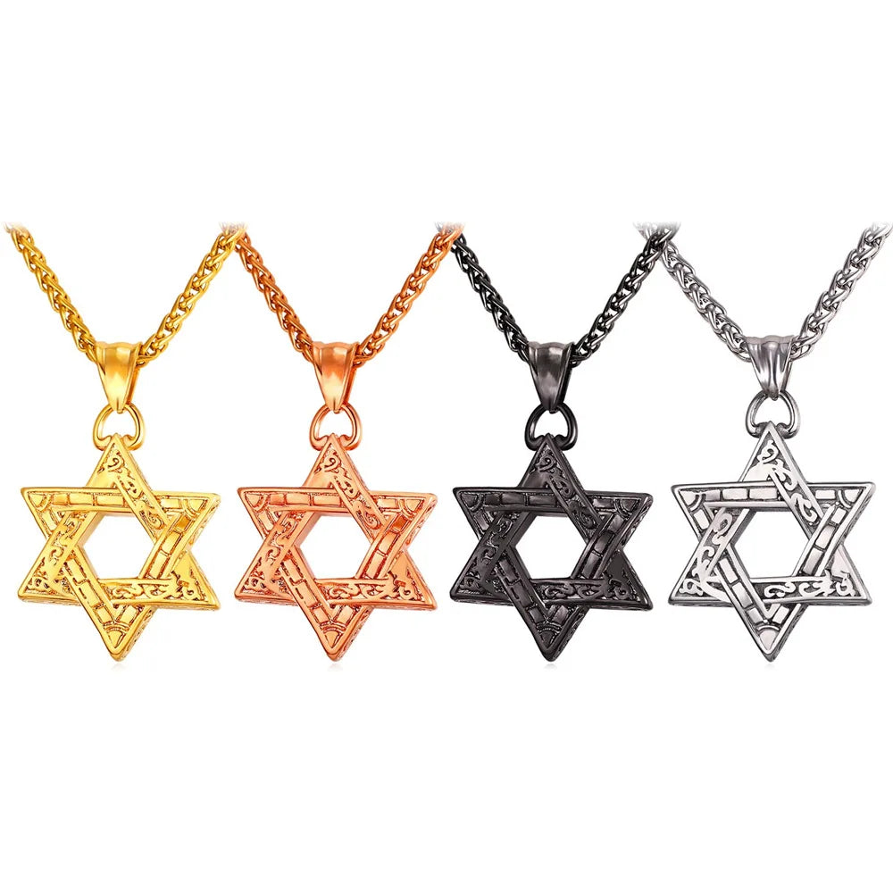 David Star Stainless Steel Jewish Necklace