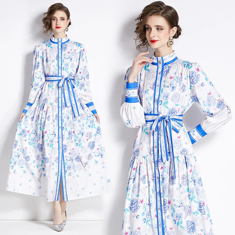 Vintage Floral Print Collar Dress