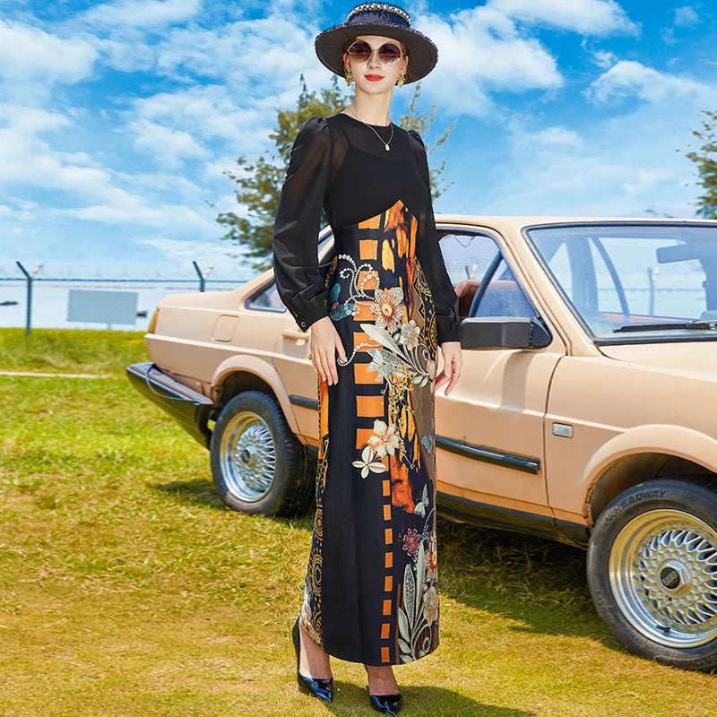 Long Sleeve Printed Pencil Dress