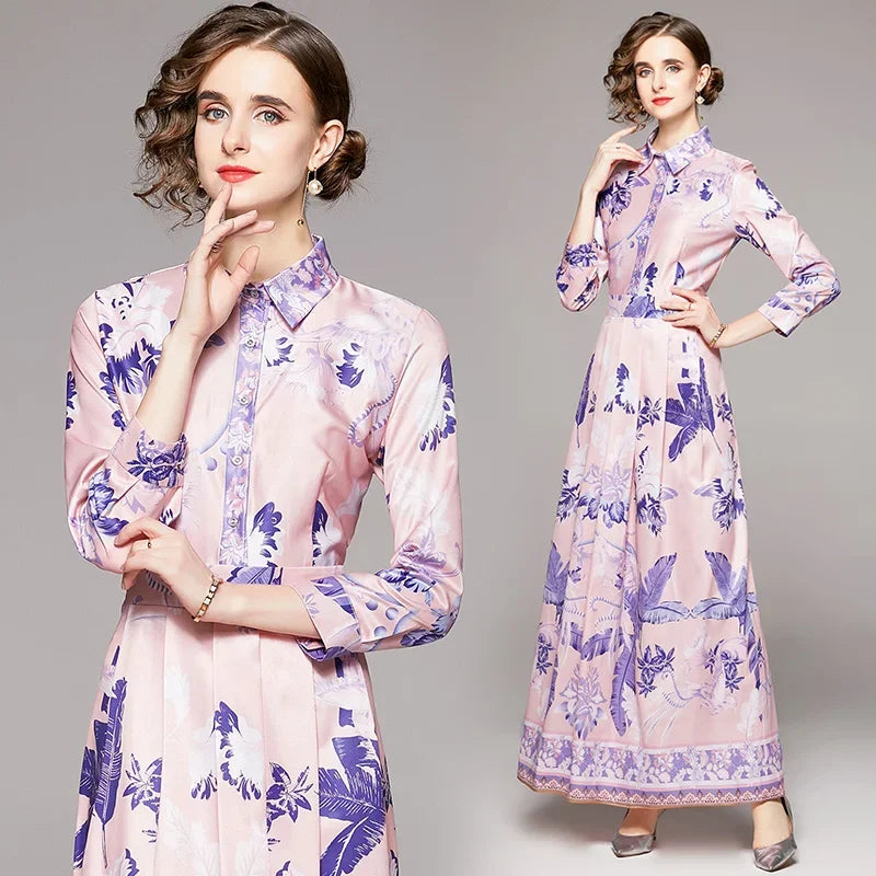 Vintage Floral Print Collar Dress