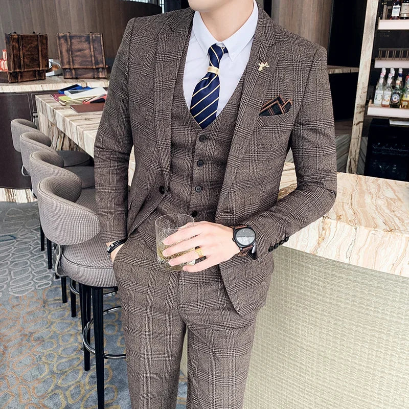 Fashion Boutique Lattice Formal Business Men's Suit