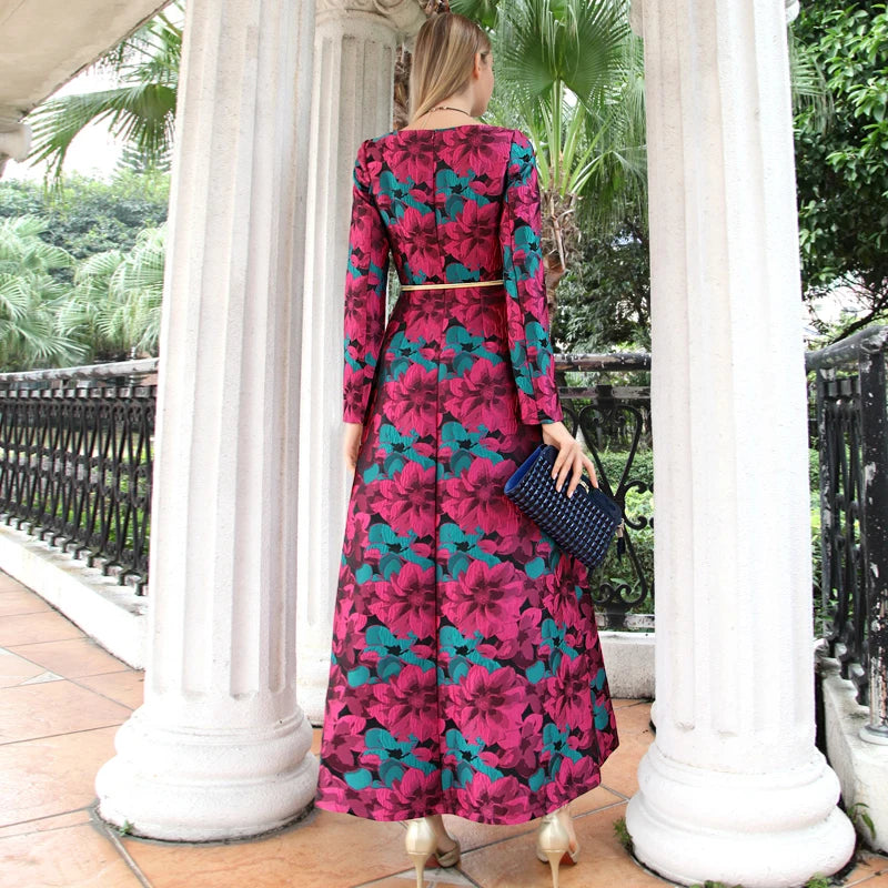 Long Maxi Floral Jacquard Dress