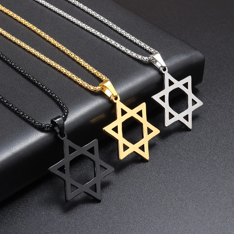 Star Of David Pendant Jewish Religious Stainless Steel Necklace