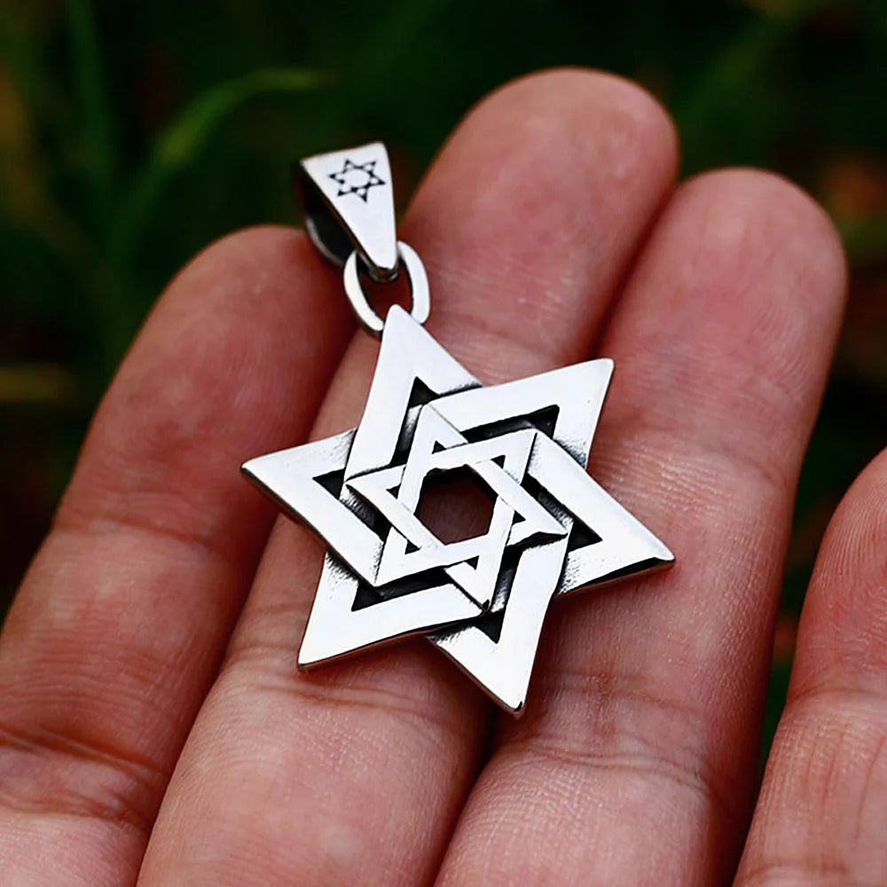 Stainless Steel Hexagram Pendant Star Of David Necklace