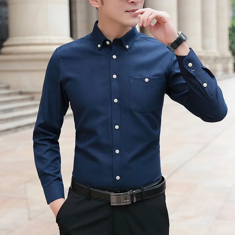 Long Sleeve Turn Down Collar Solid Color Shirts