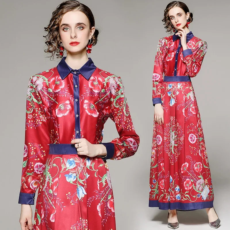 Vintage Floral Print Collar Dress