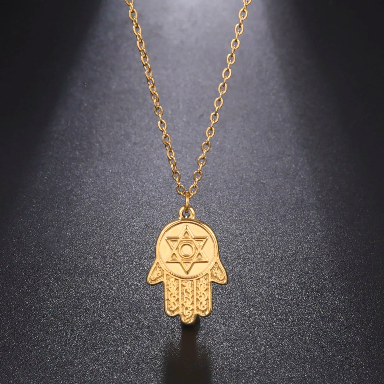 Hamsa Hand Star Of David Pendant Necklace