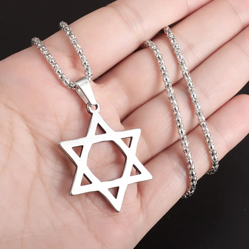 Star Of David Pendant Jewish Religious Stainless Steel Necklace