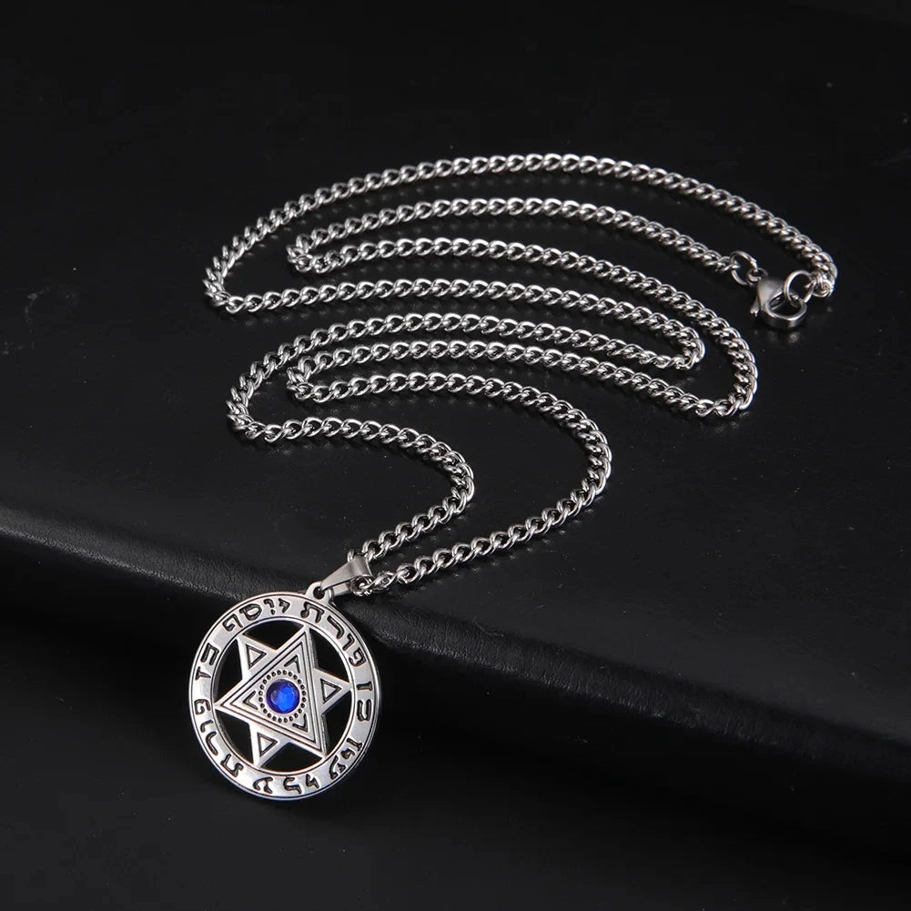 Star Of David Jewish Talisman Rhinestone Pendant Necklace