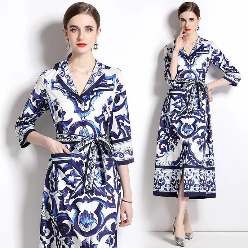 Vintage Floral Print Collar Dress