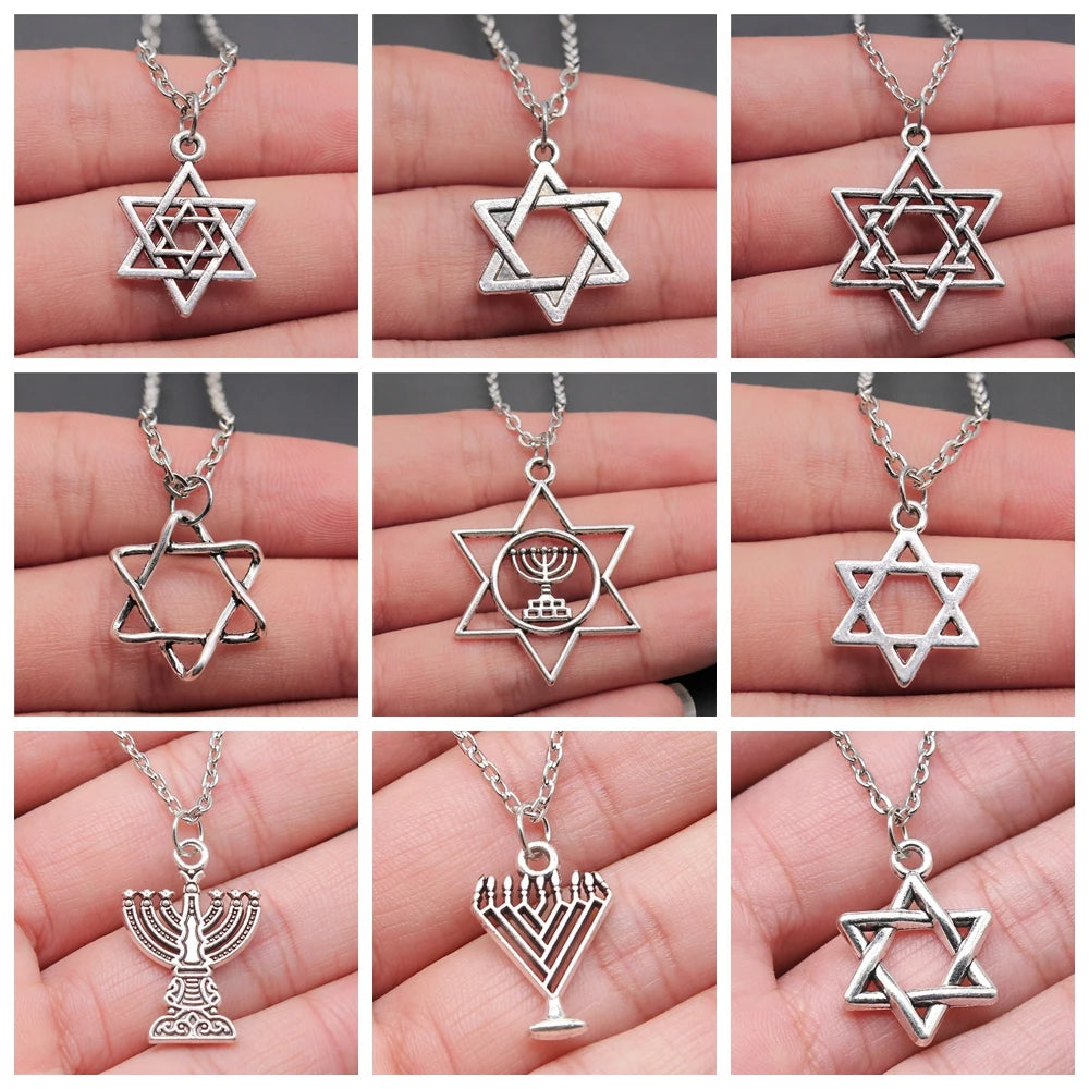 Jewish Menorah Star Of David Hexagram Pendant Necklace
