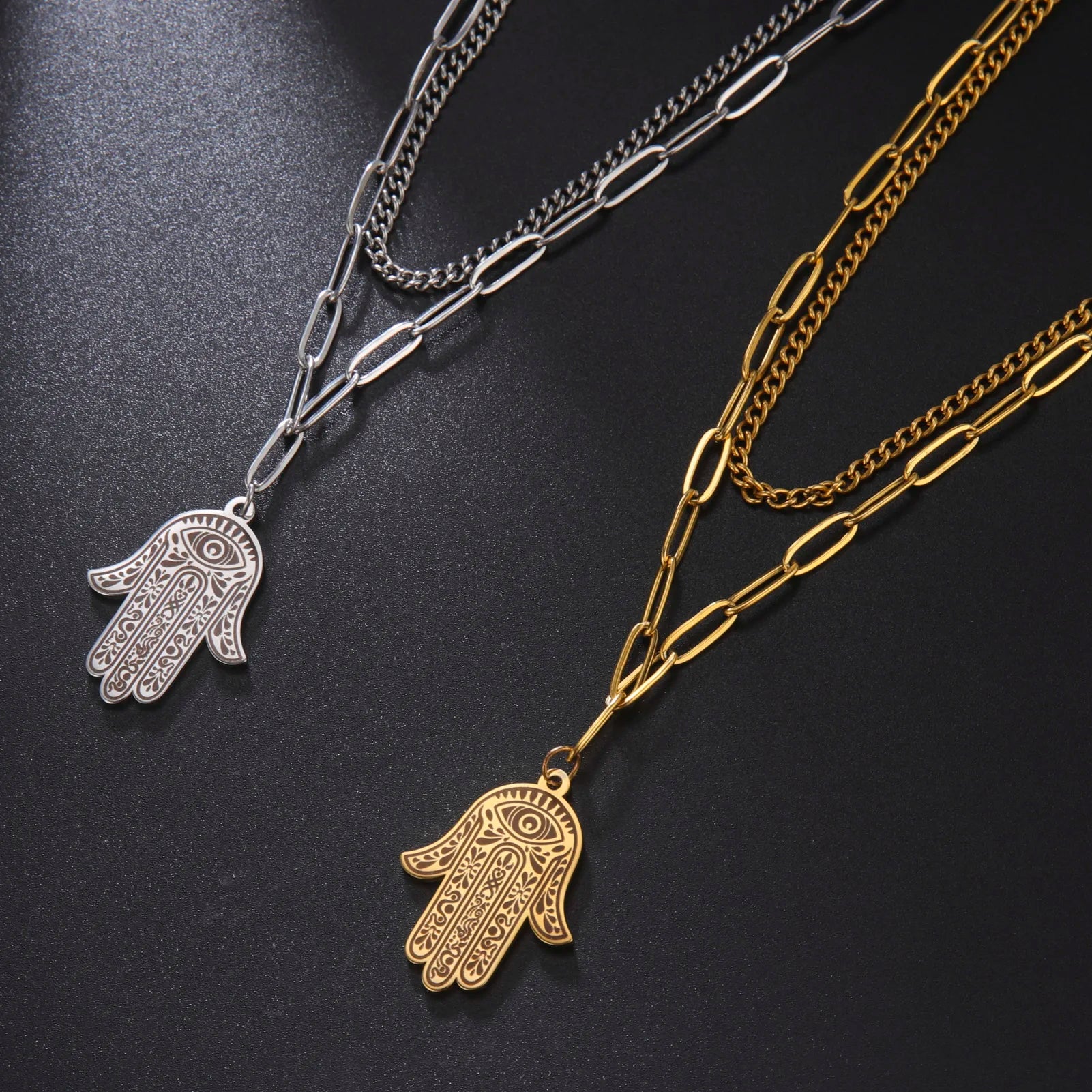 Hamsa Hand Stainless Steel Pendant Necklace
