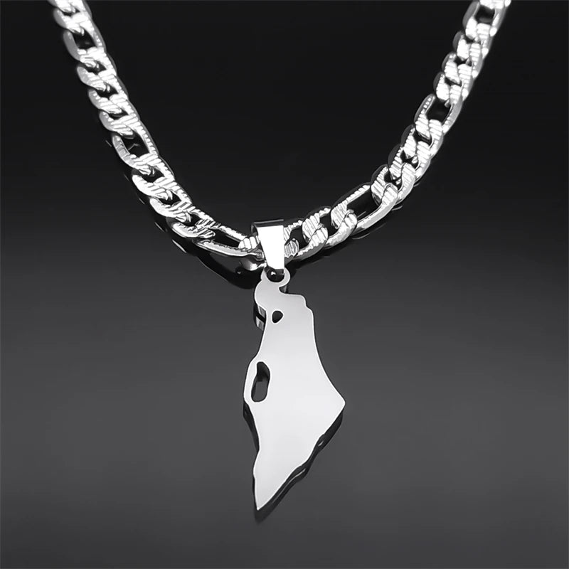 Stainless Steel Israel Country Map Pendant Necklace