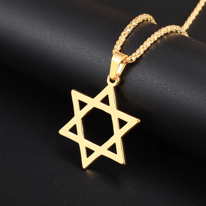 Star Of David Pendant Jewish Religious Stainless Steel Necklace