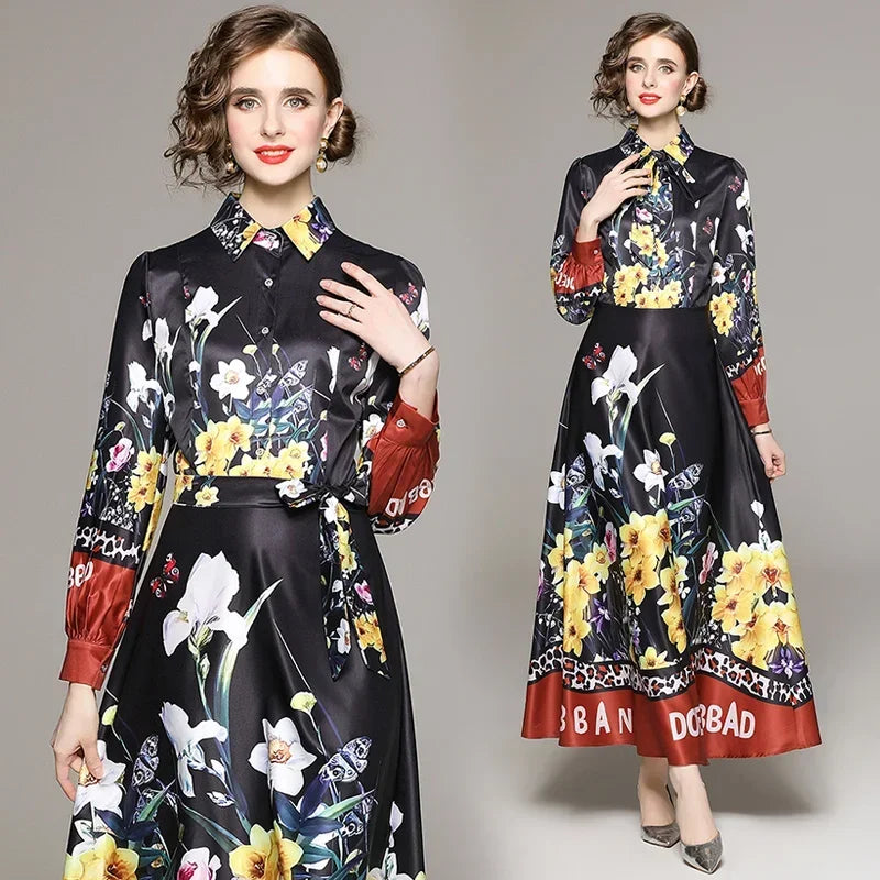 Vintage Floral Print Collar Dress