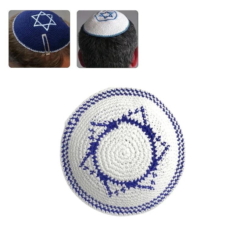 Embroidery White Yarmulke Jewish Kippah Hat