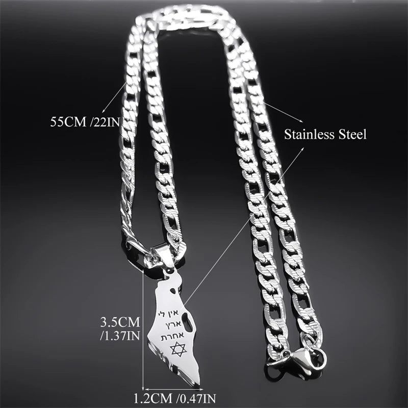 Stainless Steel Israel Country Map Pendant Necklace
