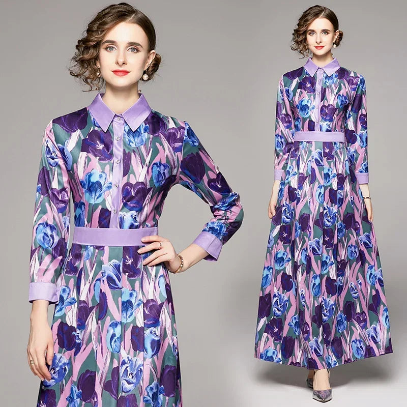 Vintage Floral Print Collar Dress