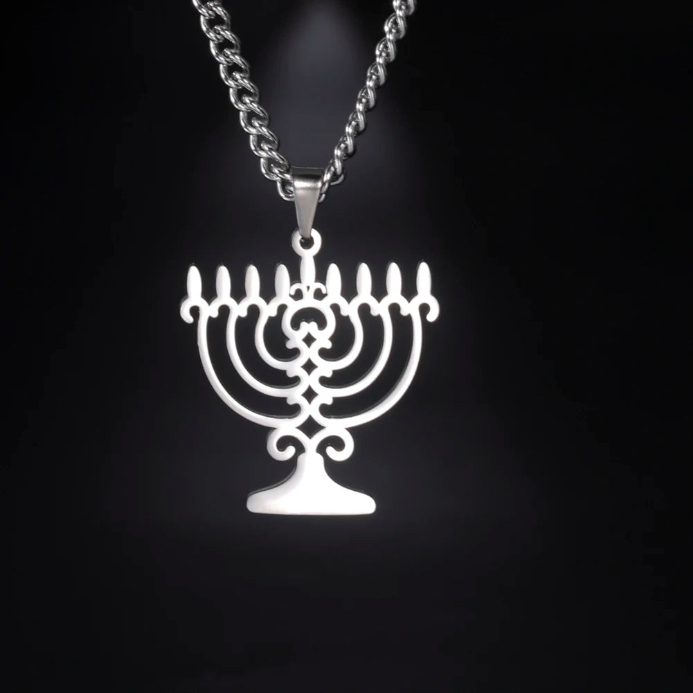 Dainty Jewish Triangle Menorah Pendant Necklace