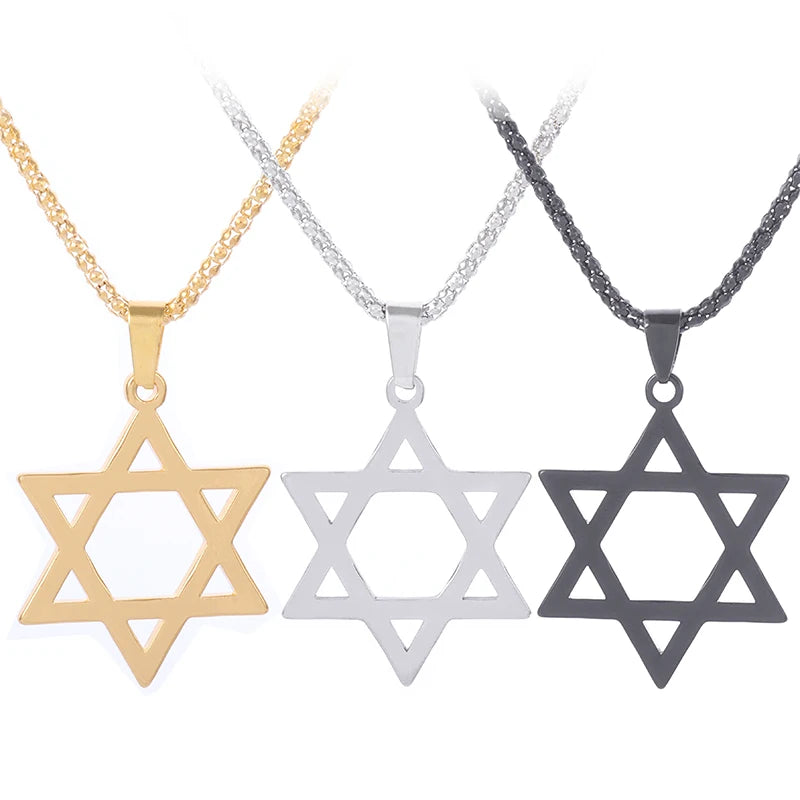 Star Of David Pendant Jewish Religious Stainless Steel Necklace