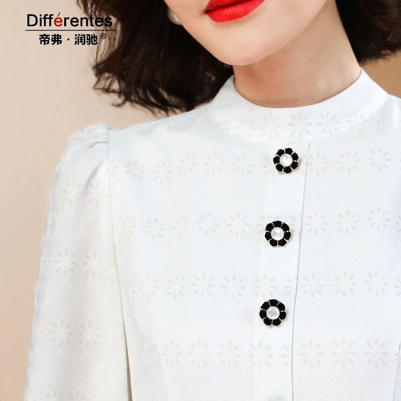 Women Buttons White Long Dress