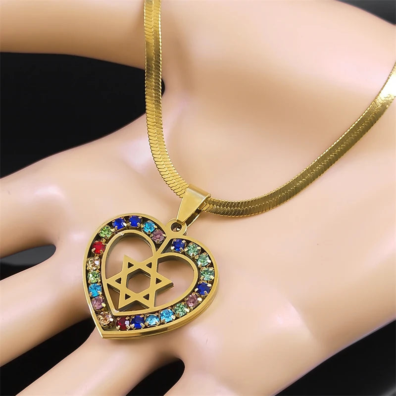 Heart Hexagram Jewish Necklace Star of David