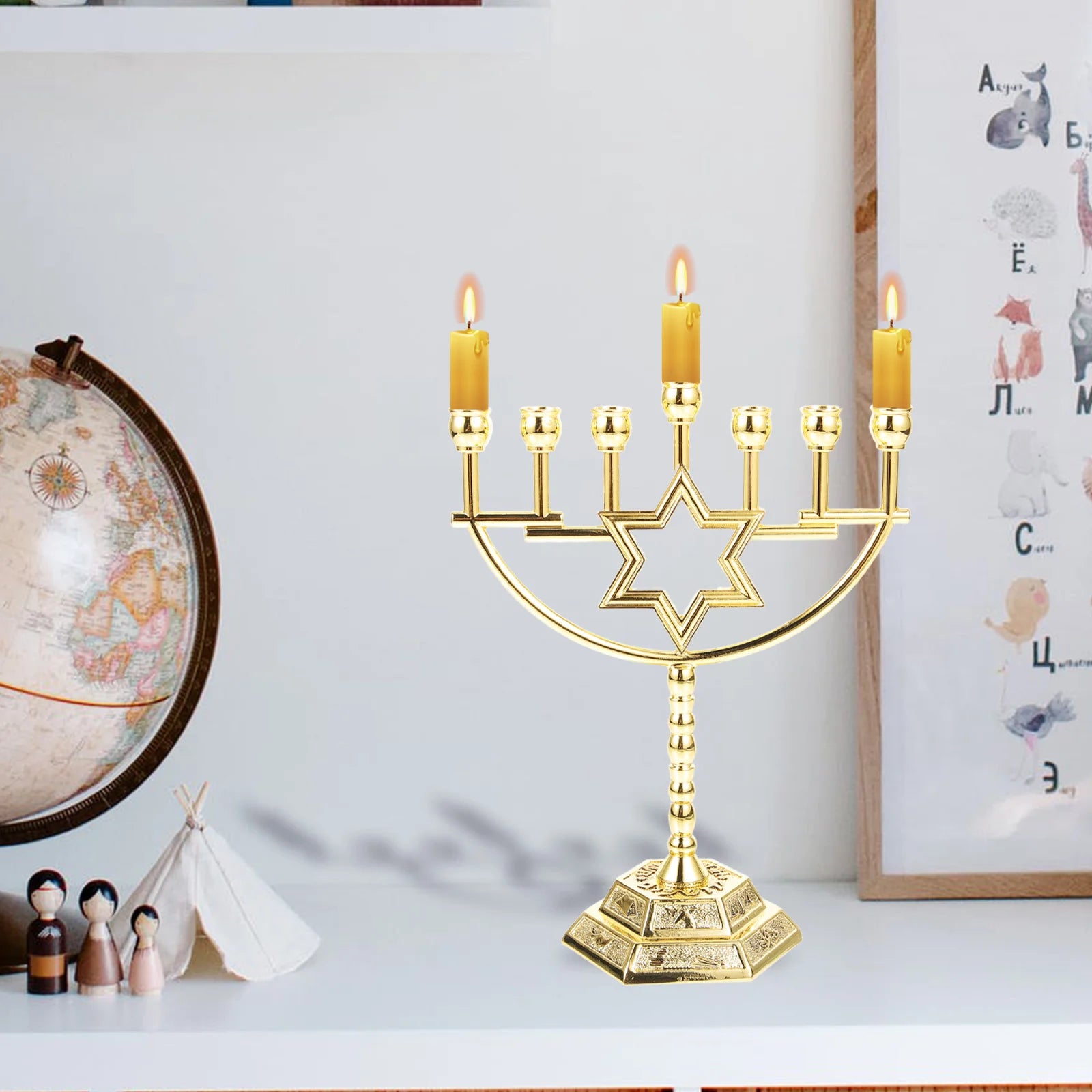 Jewish Gold Menorah Candle Holder