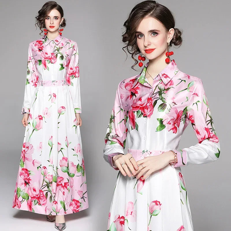 Vintage Floral Print Collar Dress