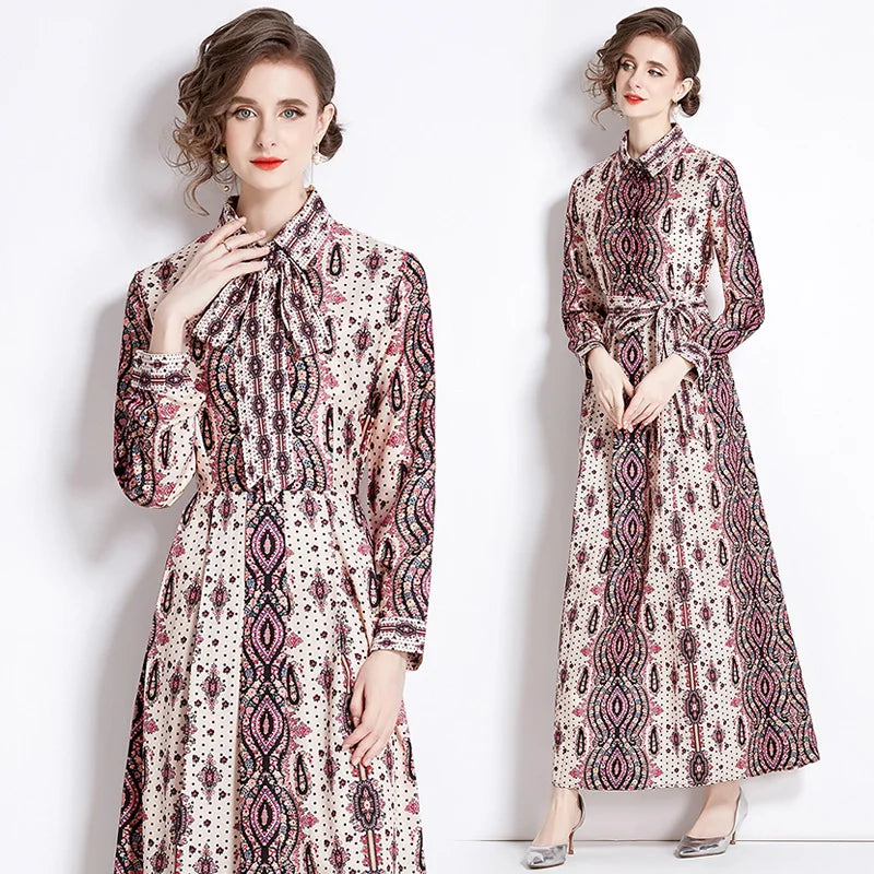 Vintage Floral Print Collar Dress