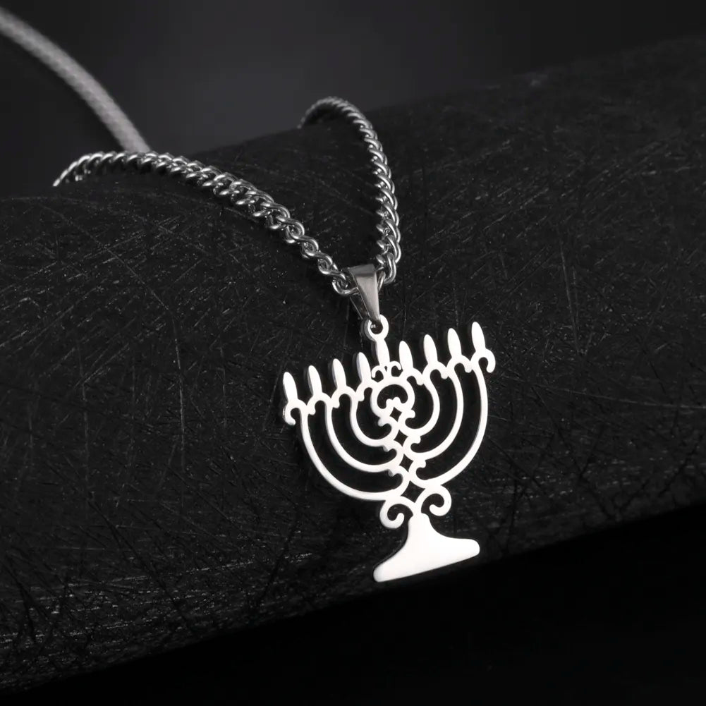 Dainty Jewish Triangle Menorah Pendant Necklace