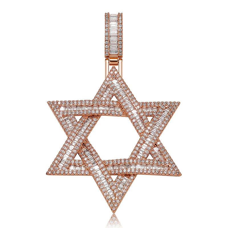 Stone Paved Bling Iced Out Jewish Star Of David Pendants Necklaces