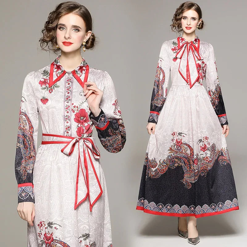 Vintage Floral Print Collar Dress