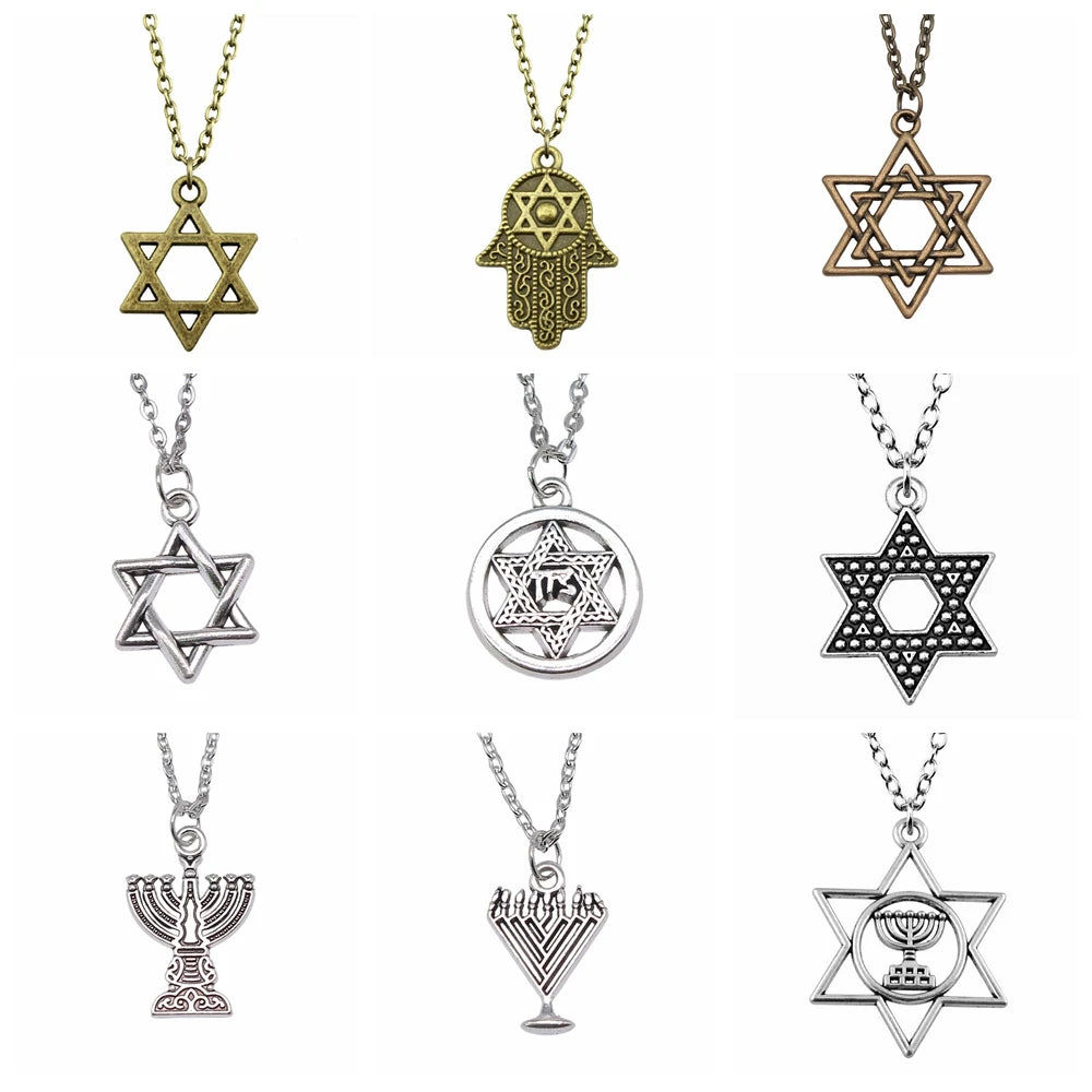 Jewish Menorah Star Of David Hexagram Pendant Necklace