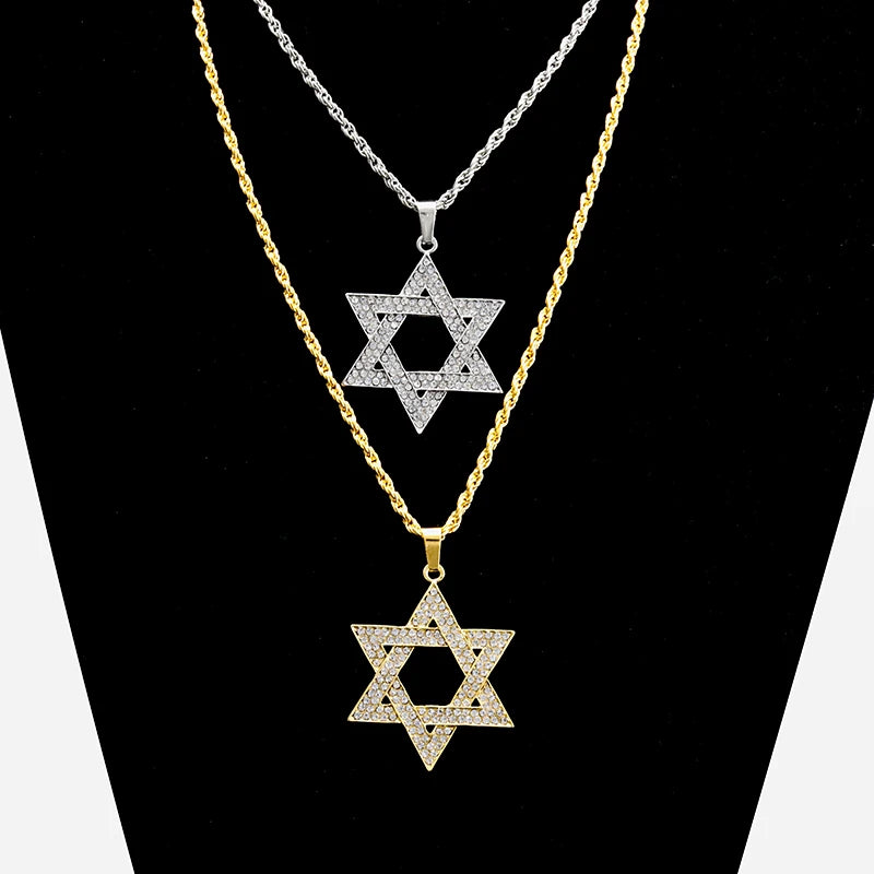 Crystal Zirconia Star Of David Hexagram Pendant Necklace
