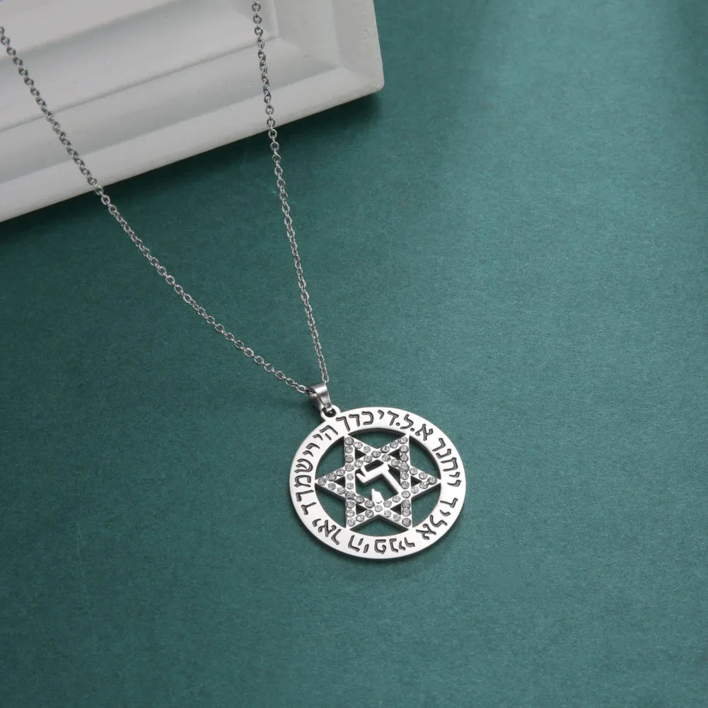 Star Of David Jewish Talisman Rhinestone Pendant Necklace