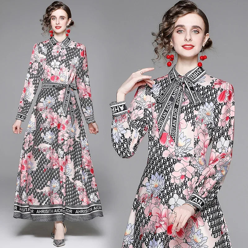 Vintage Floral Print Collar Dress