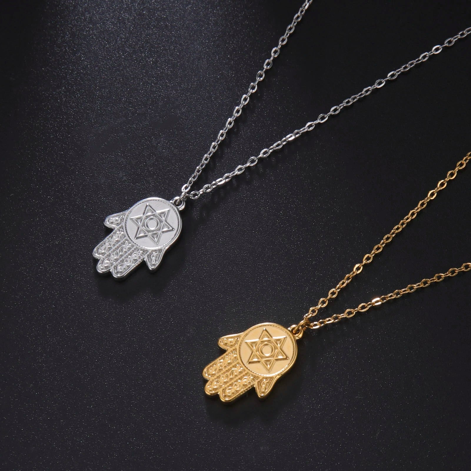 Hamsa Hand Star Of David Pendant Necklace