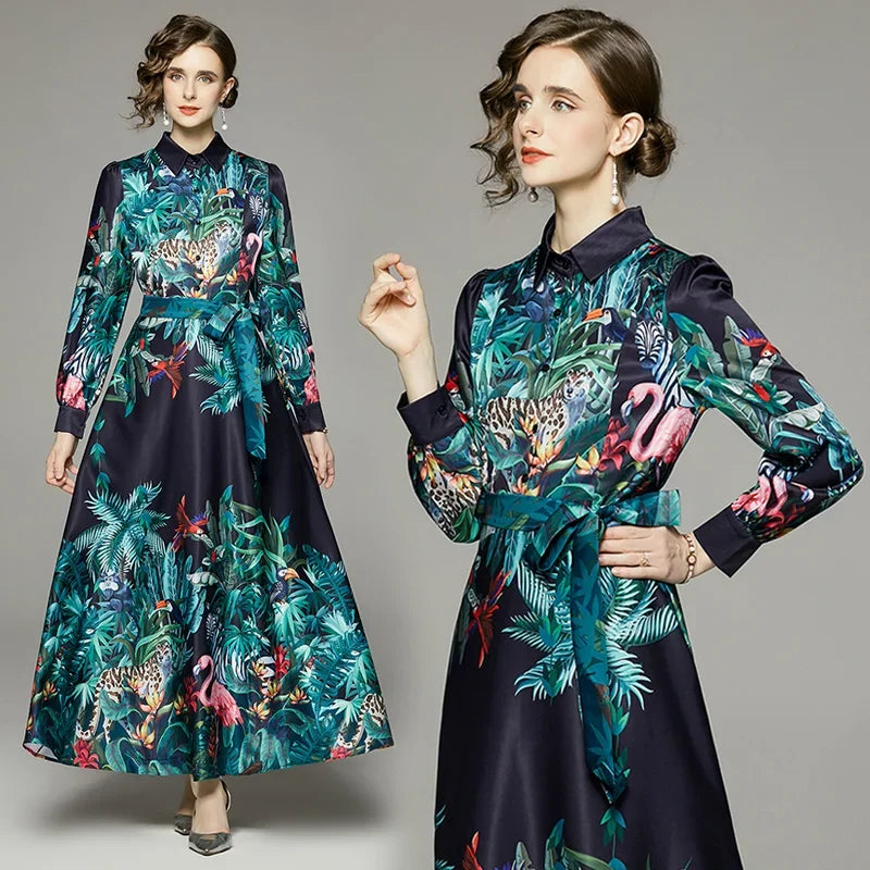 Vintage Floral Print Collar Dress