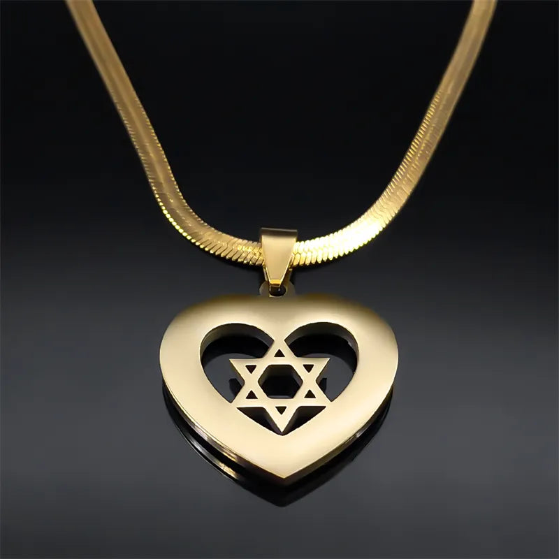 Heart Hexagram Jewish Necklace Star of David
