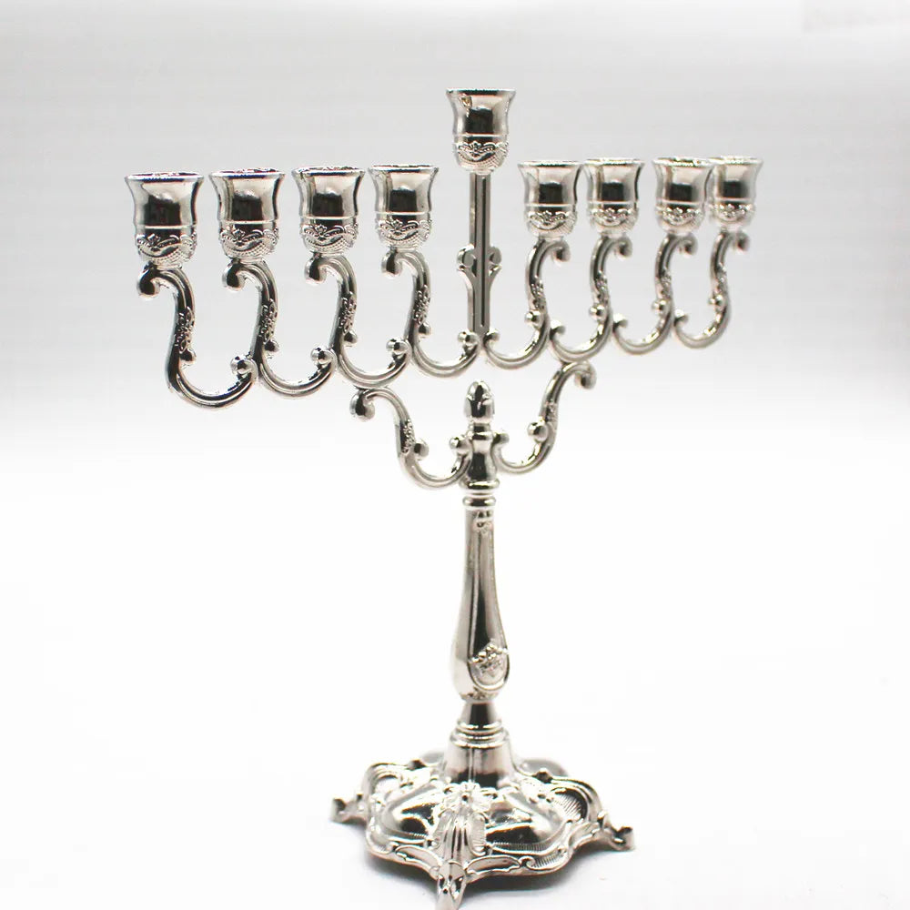 Silver Color Jewish Menorah Candle Holder
