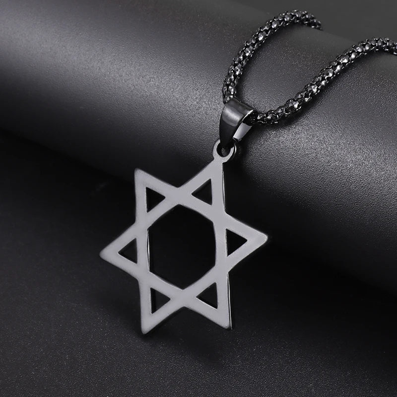 Star Of David Pendant Jewish Religious Stainless Steel Necklace