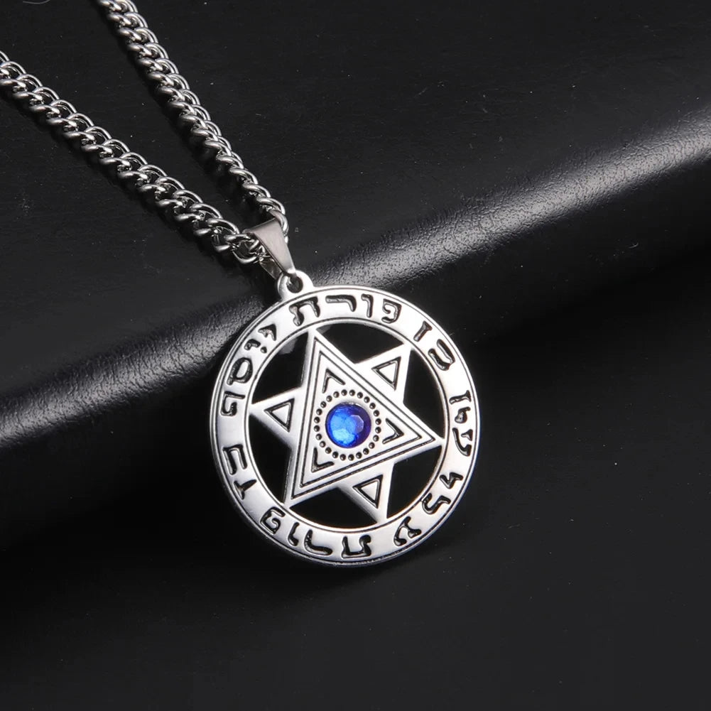 Star Of David Jewish Talisman Rhinestone Pendant Necklace