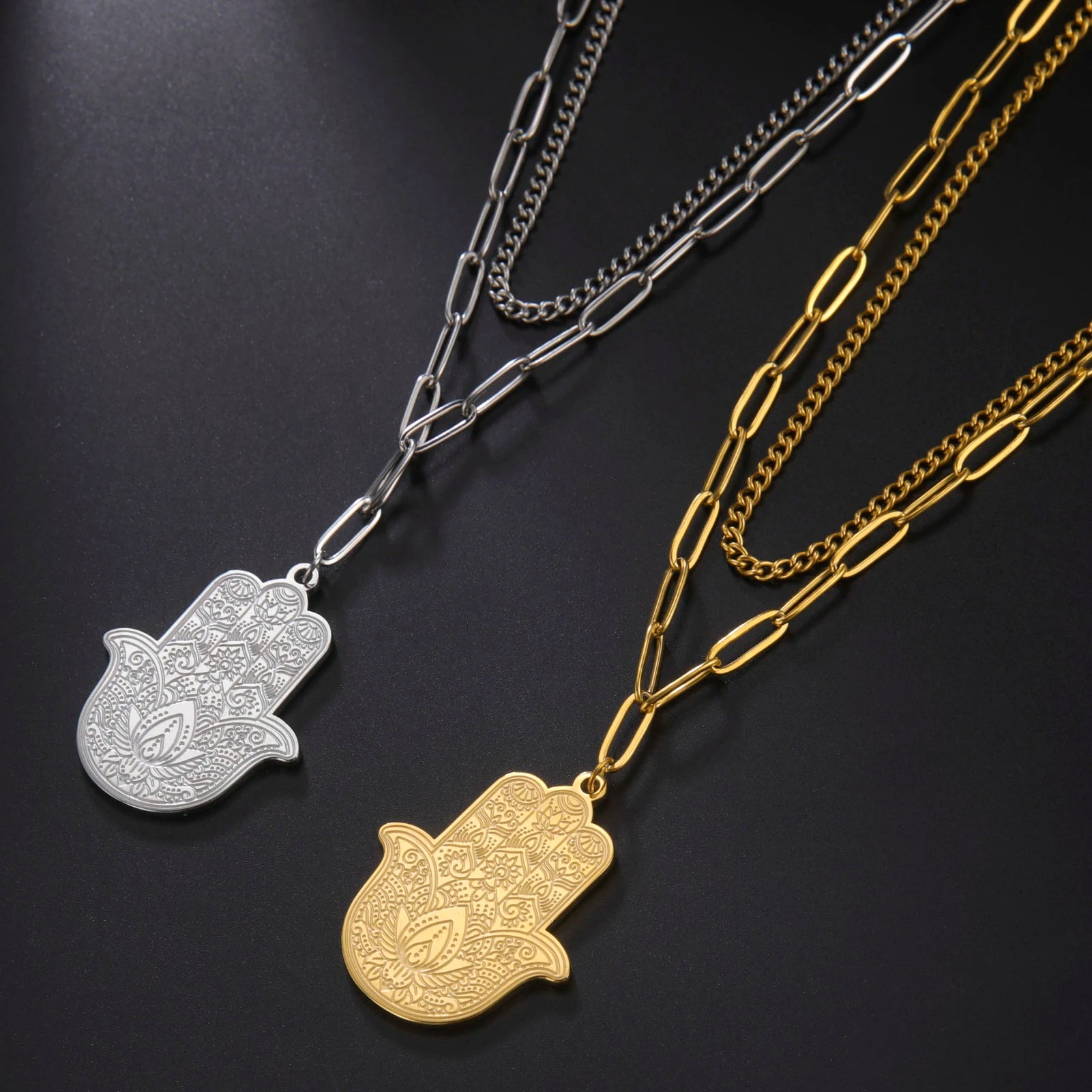 Hamsa Hand Stainless Steel Pendant Necklace